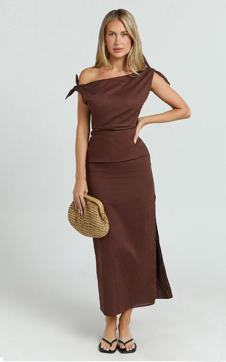 showpo Dresses & Skirts - New Showpo Cincinnati Midi Dress Off The Shoulder Side Split Linen Dress Size L